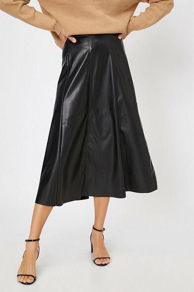 Koton Women's Black Leather Look Skirt 0KAK72399UW