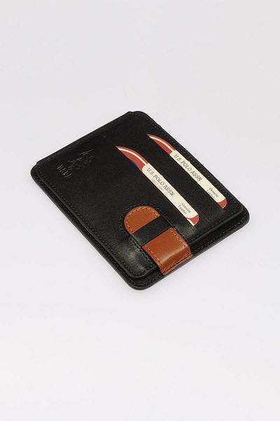 U.S. Polo Assn. Suport pentru carduri din piele naturală pentru bărbați negru 8427-SYH