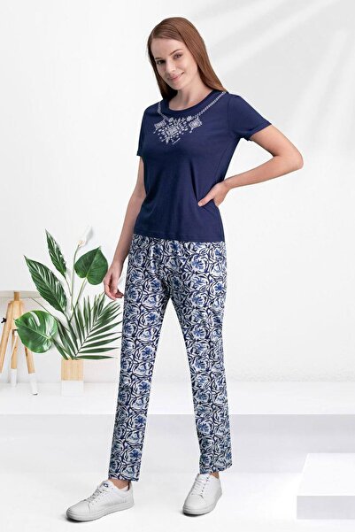 Arnetta Kadın Lacivert 2'li  Kısa Kollu Pijama Takım