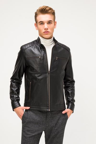 İkbal Chris Siyah Hakiki Deri Mont Erkek