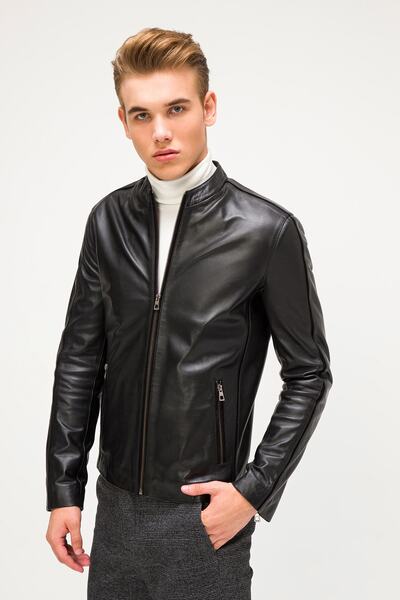 İkbal Andre Siyah Hakiki Deri Mont Erkek