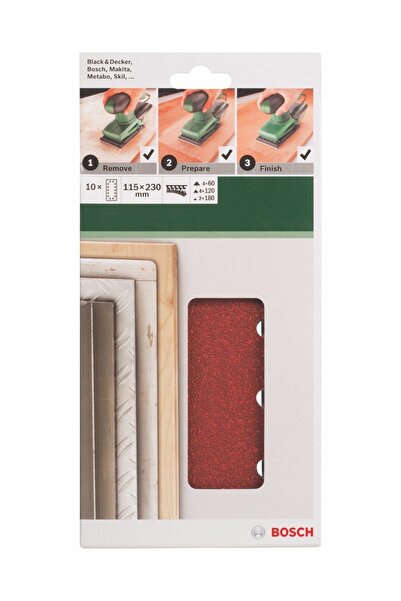 Bosch - Titreşimli Zımpara Kağıdı 10'Lu Set, 115 X 230 Mm 60/120/180 Kum 14 D...