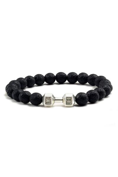 Kusakli Unisex Siyah Lav Doğaltaş Sporcu Dumbell Figürlü Bileklik 72433BL