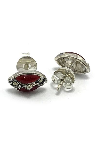 Midyat Nurtaş Gümüş Kadın Akik Taşlı Çekirdek Model Markazit Gümüş Küpe MNG20...