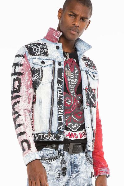 Cipo&Baxx CJ241 El Yazısı Boyama Fermuar Kot Erkek Jean Ceket