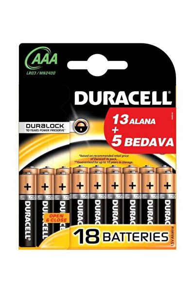 Duracell Alcalin AAA İnce Pil (13 + 5) 18'li Paket