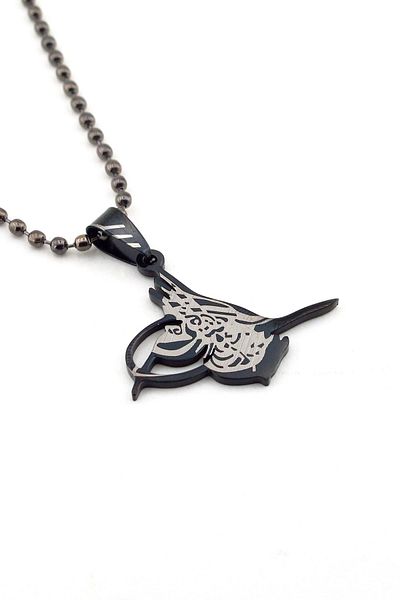 Solfera Men's Ottoman Tuğra Black Gray Steel Necklace K736