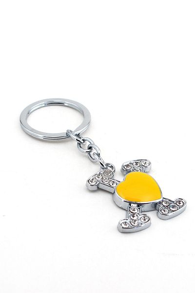 Solfera Unisex Yellow Heart X Shiny Stone Metal Keychain Kc581