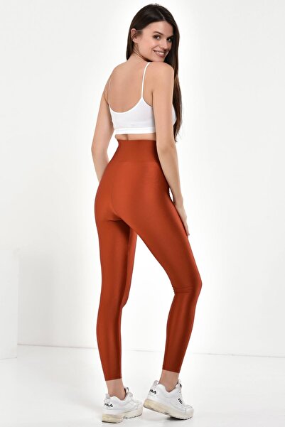 Dema Γυαλιστερό κολάν με ψηλή μέση κανέλα