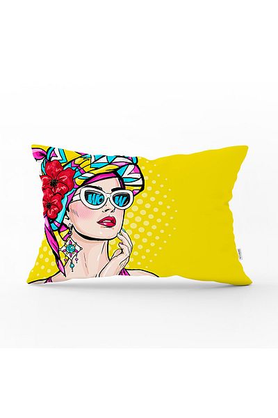 Realhomes Καλοκαιρινό Popart Σχέδιο Διακοσμητικό Ορθογώνιο Μαξιλαροθήκη με Κίτρινο Φόντο