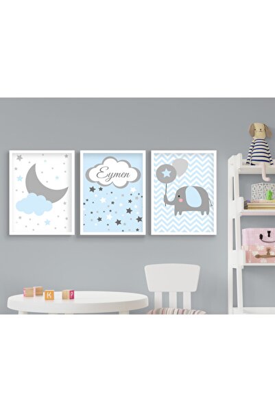 Ya&mu Tablosetleri 3 Adet 33 X 44cm Büyük Boy Ahşap Beyaz Çerçeveli Bebek, Ço...