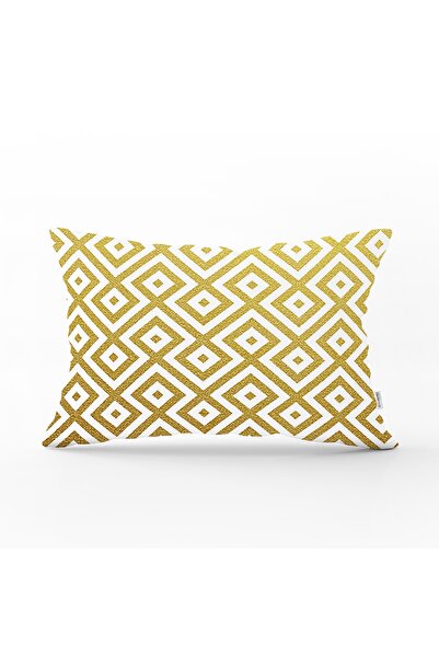 Realhomes Altın Renkli Geometrik Desenli Özel Tasarım Dikdörtgen Yastık Kırle...