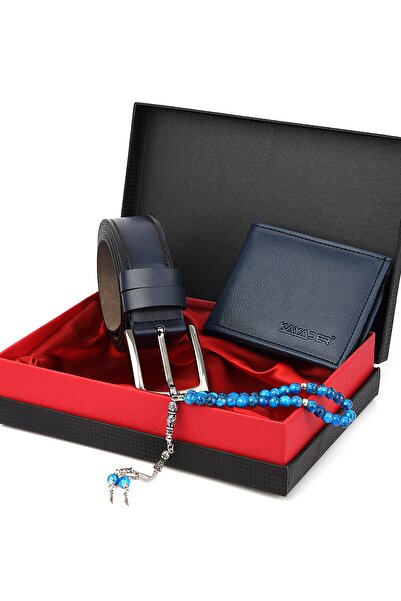 Forentina Lacivert Kemer Cüzdan Tesbih - Erkek Hediye Seti Erkek - Ps0140