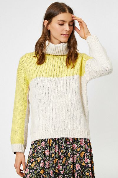 Koton Ecru gestrickter Strickpullover für Damen