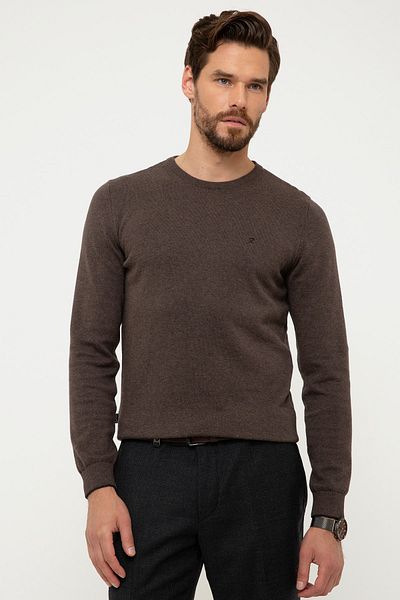 Pierre Cardin Ανδρικό πουλόβερ σε καφέ Slim Fit Basic Knitwear