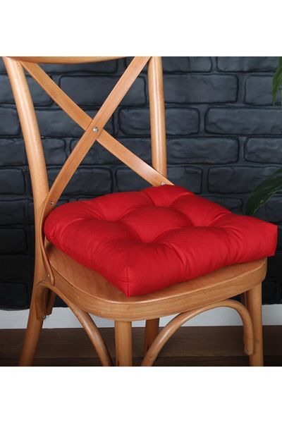ALTINPAMUK 4-Piece Gold Red Fluffy Chair Cushion Special Stitched Lace up 40X40Cm