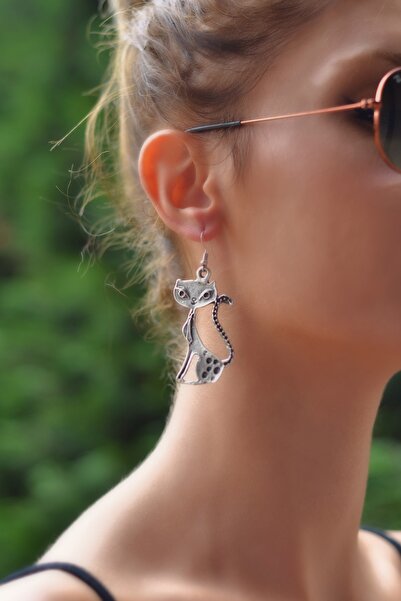 Stella by NATURCA Kadın Antik Gümüş Kaplama Kedi Küpe STU0162