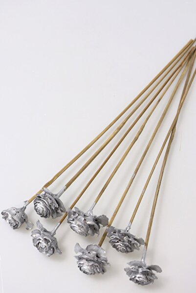 Yapay Çiçek Deposu Σετ Τριαντάφυλλο Κέδρου 7 Τεμάχια 45 εκ. Ασημί