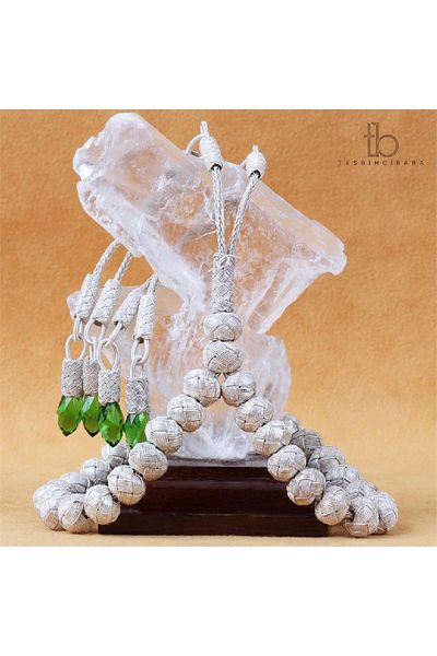 TESBİHCİBABA Unisex Green Stone Hand Knitted Silver Rosary TB2958