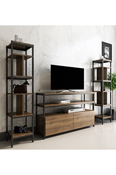 NEWLİNE Berlin Tv Ünitesi + 2'li Kitaplık Ceviz Ceviz