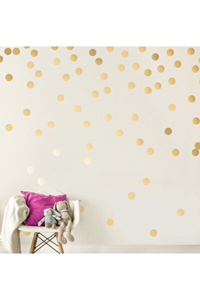 Sticker Sepetim Gold Yuvarlak Polka Dots Dekoratif Duvar Stickerları