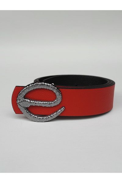 Kemerix Women's Red Belt with Snake Buckle