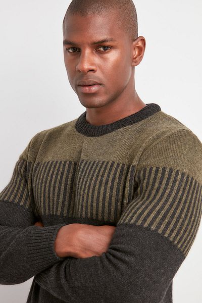 Trendyol Collection Πλεκτό πουλόβερ Color Block Khaki - Crew Neck, Slim Fit TMNAW20KZ1503