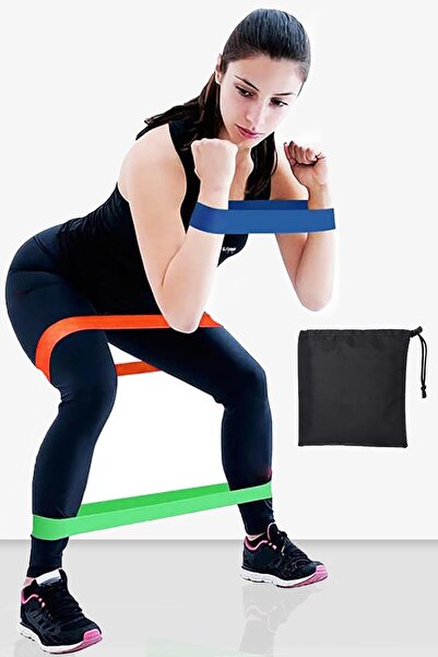 Delta Çantalı 3 Lü Farklı Dirençte Aerobik Bandı Hafif Orta Sert Pilates Squat Çalışma Lastiği Egzersiz