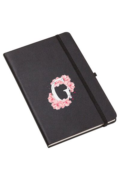 mooodcase Pink Flower Patterned Thermo Leather Notebook with Letter G