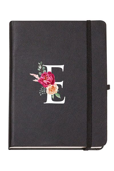 mooodcase Rose Patterned Thermo Leather Notebook with Letter E