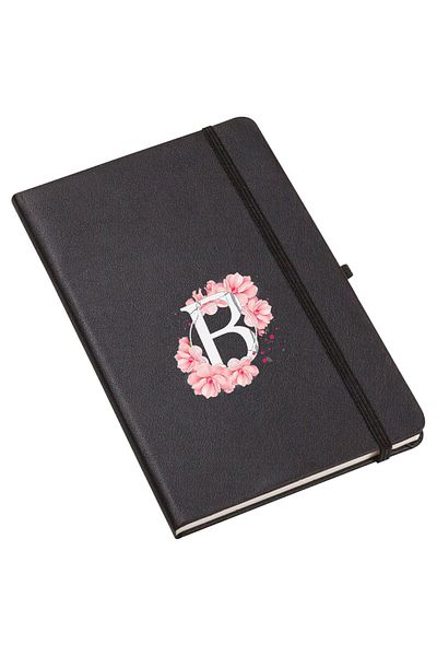mooodcase Pink Flower Patterned Thermo Leather Notebook with Letter B
