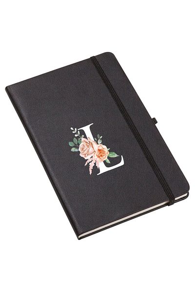 mooodcase Rose Patterned Thermo Leather Notebook with Letter L