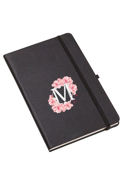 mooodcase Pink Flower Patterned Thermo Leather Notebook with Letter M