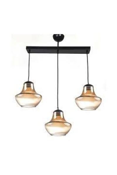 MYLİGHT Demet Habek S Retro Üçlü Sıralı Masa Üstü Sarkıt Bal Cam Avize