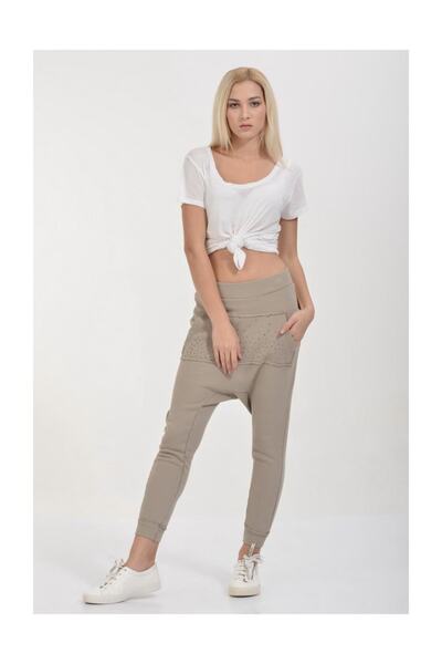 Cotton Candy Elmas Taşlı Cepli Eşofman - Toprak