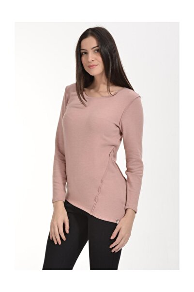 Cotton Candy Asymmetrical Stitching Detailed T-Shirt - Powder