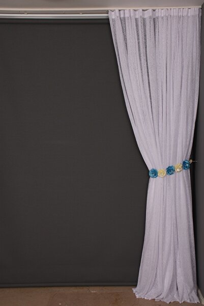 AKÇA TEKSTİL Striped Model White Color Single Wing Ready Made Pleated Background Curtain 300*260 cm (Package Product)