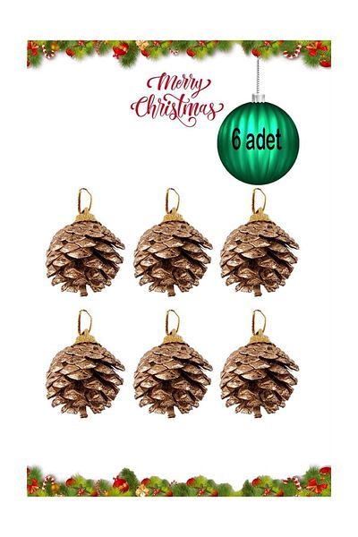 Partifabrik New Year's Tree Ornament Pinecone Set of 6 Glitter Gold 5 cm