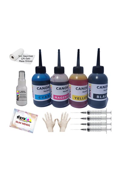 Duruink Canon Bitmeyen Kartuşlu Tanklı Yazıcı Uyumlu 4x100ml Ink 4 Renk  Kart...