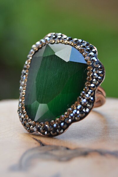 Stoneage Yeşil Kristal Ayarlanabilir Bayan Yüzük