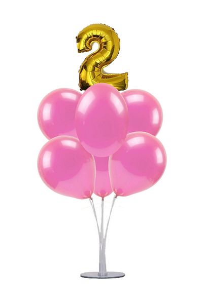 kidspartim 7-Piece Balloon Stand Bunch 2 Gold Pink Balloons