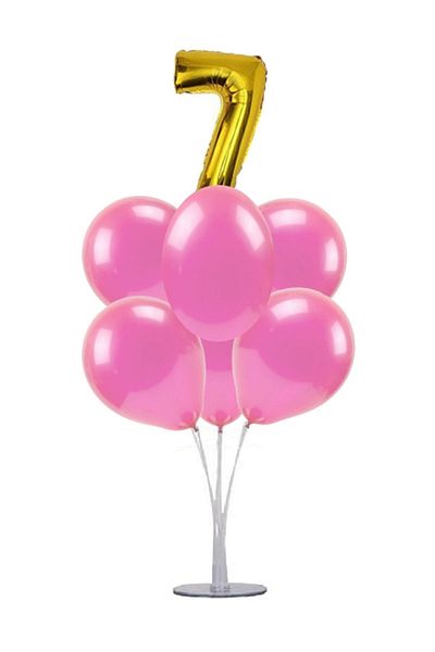 kidspartim 7-Piece Pink Balloon Stand Bunch 7 Number Gold