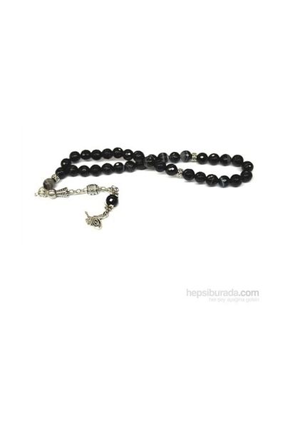 RD EKOAVM Black Striped Agate Stone Rosary 8 Mm Facet Cut