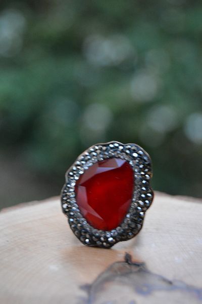 Stoneage Handmade Red Crystal Adjustable Ring