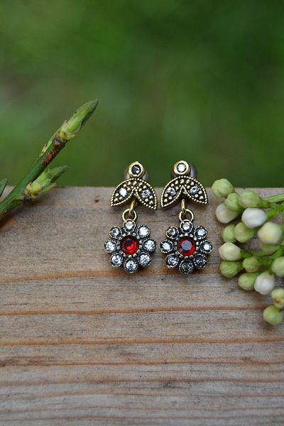 Stoneage Ruby And Zircon Stone Women's Authentic Earrings
