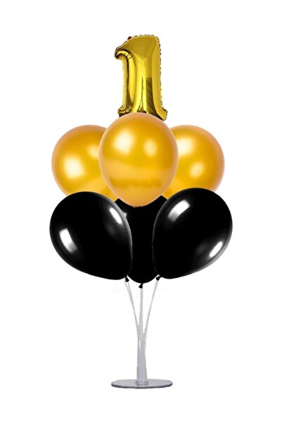 kidspartim 1-godišnji zlatni crni balon - set od 7 komada za balone