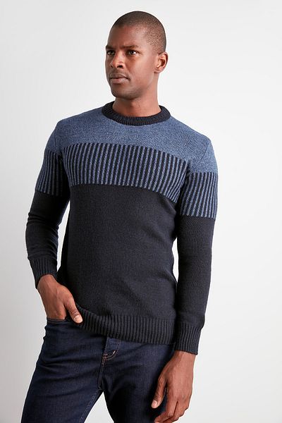 Trendyol Collection Indigo Slim Crew nyakú színes blokk kötöttáru pulóver TMNAW20KZ1503