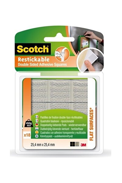 Scotch Yeniden Kullanılabilir Çift Taraflı Yapışkanlı Şeffaf Kare