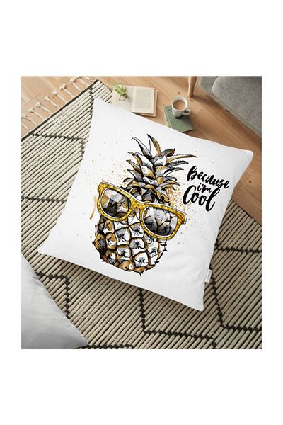 Realhomes Pernă de podea 3D Ananas special concepută pe podea albă - 70 X 70 cm