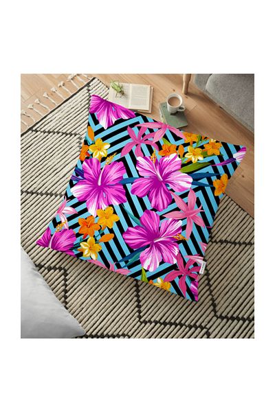 Realhomes Perna Decorativa De Pardoseala Crini Movii Cu Fond Geometric - 70 X 70 Cm